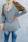 Gray Leopard Stitching Long Sleeve Top