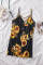 Black Sunflower Pattern Buttoned Slip Cami Dress