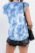 Blue Tie-dye Ruffled Cap Sleeve T-shirt