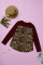 Burgundy Leopard Patch Pocket Long Sleeve Top