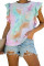 Multicolor Tie-dye Ruffled Cap Sleeve T-shirt