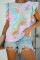 Multicolor Tie-dye Ruffled Cap Sleeve T-shirt