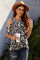 Black Brown Leopard Print Cold Shoulder Top
