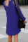 Blue Lace Long Sleeves Shift Above Knee Dress