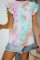 Multicolor Tie-dye Ruffled Cap Sleeve T-shirt