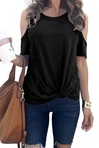 Black Twist Front Cold Shoulder Tee