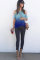 Blue Gradient Cold Shoulder Knot Twisted T-Shirt