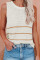 Beige Knit Tank Top with Stripes
