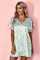 Green V-Neck Half Sleeve Leopard Casual T Shirt Dress with Pockets