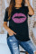 Kiss The Lip Distressed Black Cotton Tee