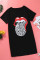 Black Lip Print Summer Casual Tee Mini Dress