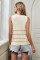 Beige Knit Tank Top with Stripes