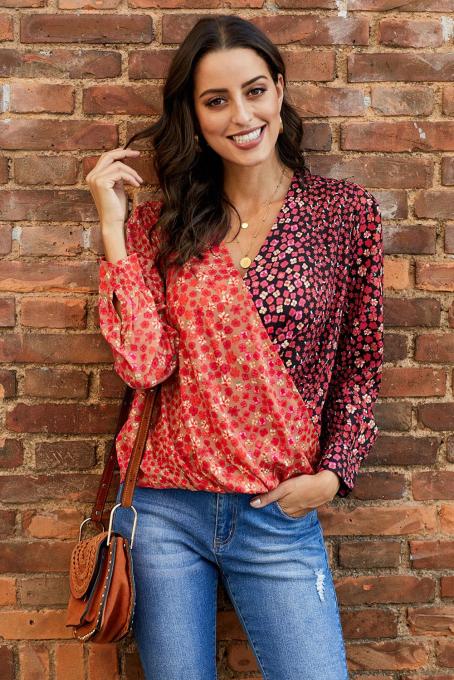 Out Of Sight Mixed Print Drape Blouse
