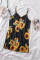Black Sunflower Pattern Buttoned Slip Cami Dress