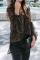 Black Lantern Sleeve Lace Up Blouse