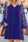Blue Lace Long Sleeves Shift Above Knee Dress