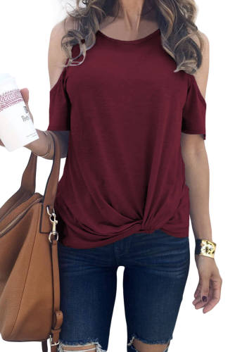 Red Twist Front Cold Shoulder Tee