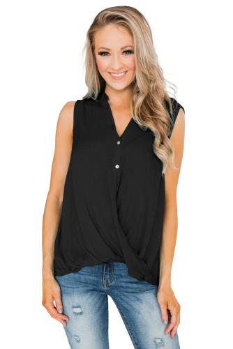 Black V-Neck Front Irregular Twist Hem Tank Top