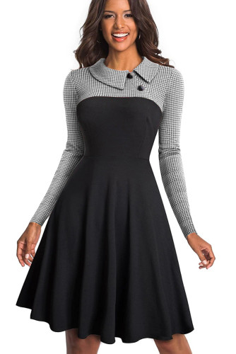 White Vintage Turn-Down Collar Pinup Button A-Line Dress