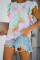 Multicolor Tie-dye Ruffled Cap Sleeve T-shirt