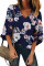 Blue 3/4 Flared Sleeve Floral Blouse