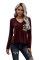 Burgundy Leopard Patch Pocket Long Sleeve Top