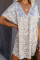 V-Neck Half Sleeve Leopard Casual T Shirt Dress with Pockets