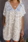 V-Neck Half Sleeve Leopard Casual T Shirt Dress with Pockets