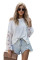 White Blossom Contrast Swiss Dot Knit Top