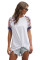 White Front Knot Floral Printed Short Sleeve Tops