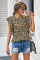 Leopard Print Ruffled Cap Sleeve T-shirt