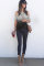 Gray Gradient Cold Shoulder Knot Twisted T-Shirt