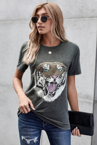 Gray Cotton Blend Tiger Tee