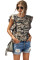 Green Camouflage Print Ruffled Cap Sleeve T-shirt