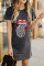 Gray Lip Print Summer Casual Tee Mini Dress