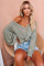 Green V-neck Lantern Sleeve Knit Long Sleeve Top