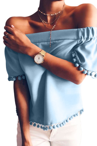 Sky Blue Pom Pom Blouse