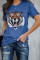 Blue Cotton Blend Tiger Tee