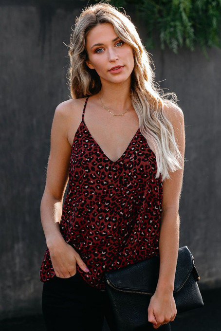 Red Leopard Printed Racerback Tank Top