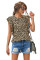 Leopard Print Ruffled Cap Sleeve T-shirt