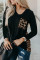 Black Leopard Patch Pocket Long Sleeve Top