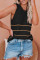 Black Knit Tank Top with Stripes