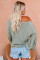 Green V-neck Lantern Sleeve Knit Long Sleeve Top