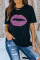 Kiss The Lip Distressed Black Cotton Tee