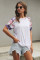 White Front Knot Floral Printed Short Sleeve Tops