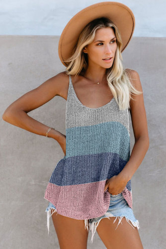 Blue Knitted Cami Tank Top