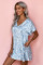 Blue V-Neck Half Sleeve Leopard Casual T Shirt Dress with Pockets
