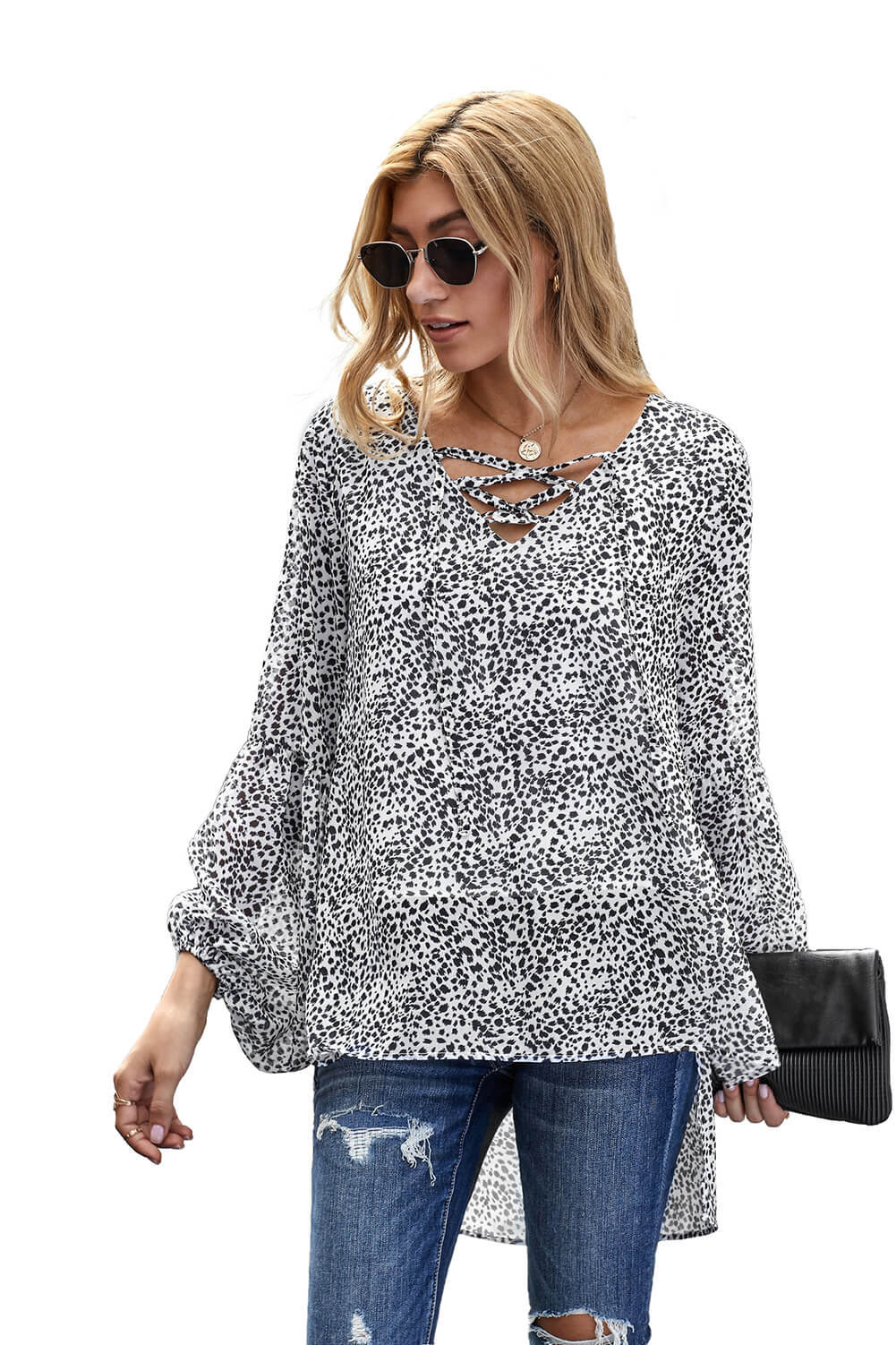 white lantern sleeve top