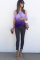Purple Gradient Cold Shoulder Knot Twisted T-Shirt