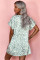 Green V-Neck Half Sleeve Leopard Casual T Shirt Dress with Pockets